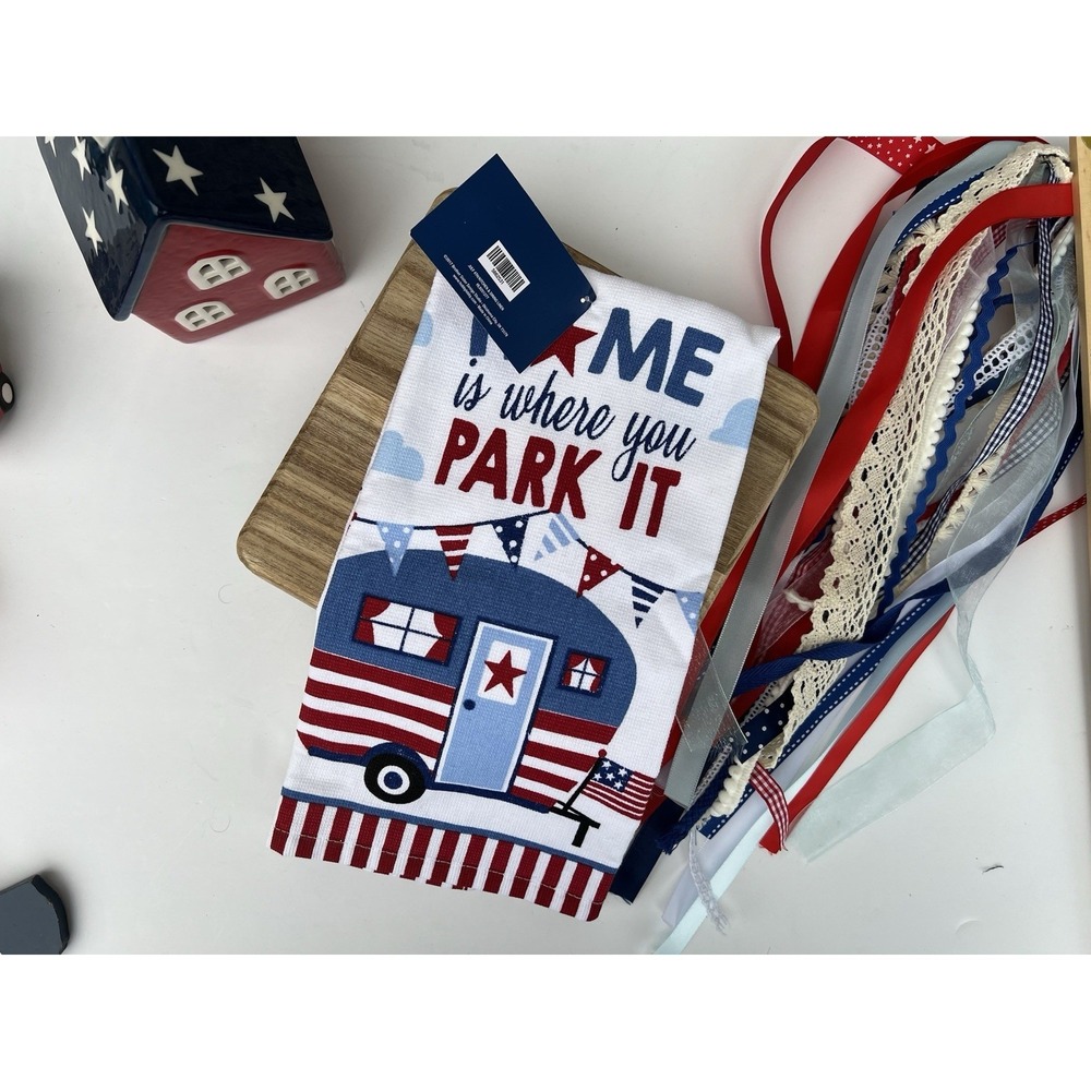 PATRIOTIC KITCHEN TOWEL ~ 15"× 25" ~ HOME IS WHERE YOU PARK IT